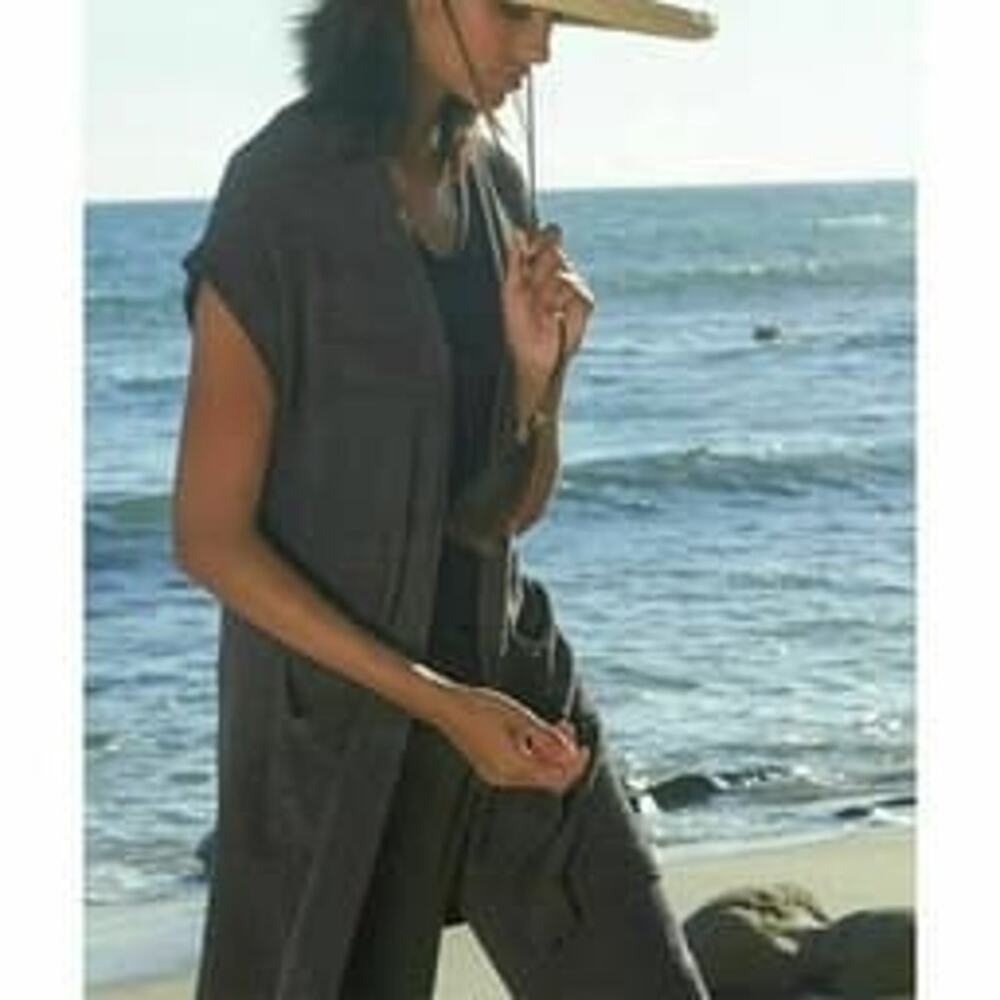 Barefoot Dreams‎ Cozy Chic Lite Kimono Cap Sleeve Cardigan Grey Greige Size S